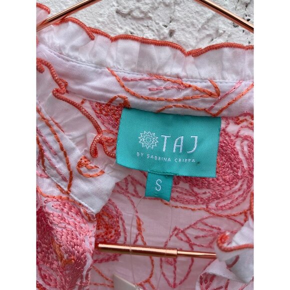 TAJ Sabrina Womens Long Sleeve Embroidered Floral St Barth Dress Red White S - Picture 11 of 11